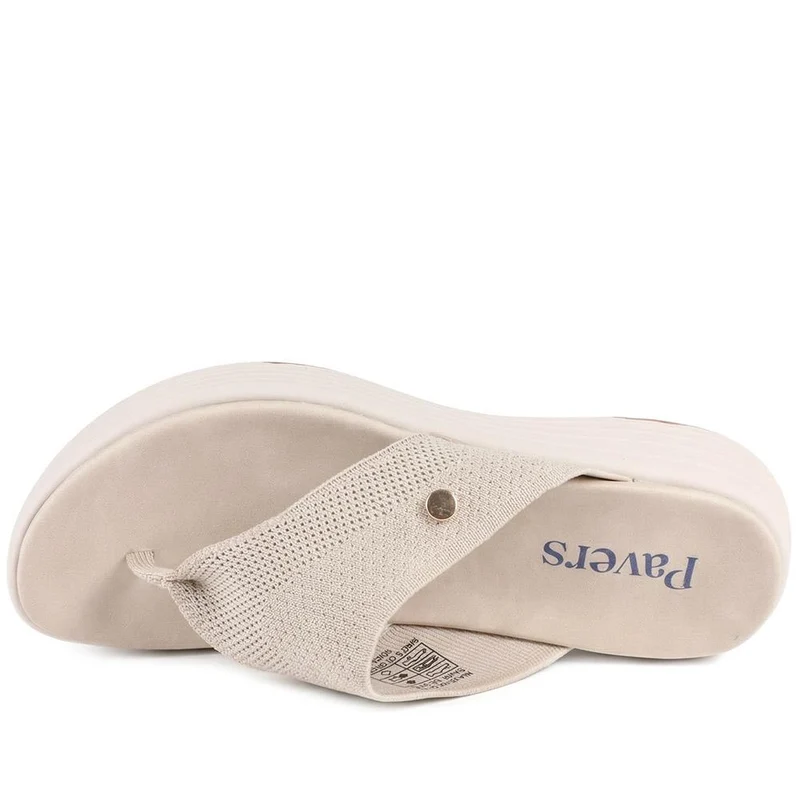 Cushioned Wedge Heel Toe Post Sandals - BAIZH43036 / 328 989 - Beige
