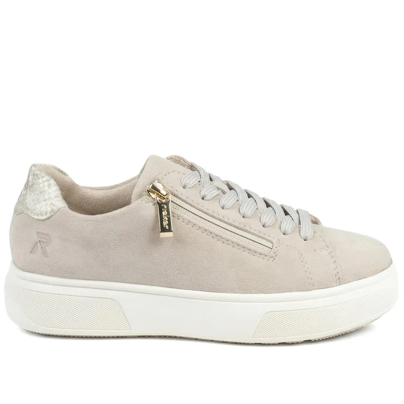 Rieker Leather Zip & Lace Platform Trainers - RKR43539 / 328 768 - Grey