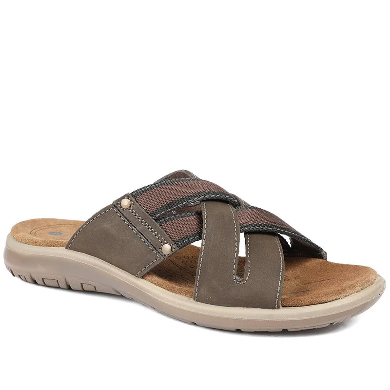 Leather Cross Strap Slip On Sandals - DDIN43010 / 329 105 - Brown