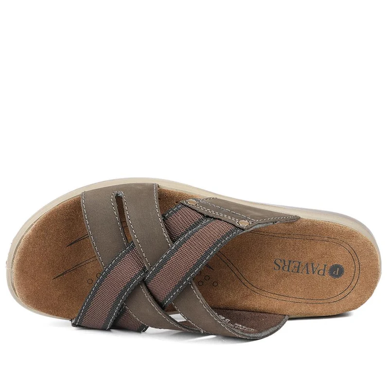Leather Cross Strap Slip On Sandals - DDIN43010 / 329 105 - Brown