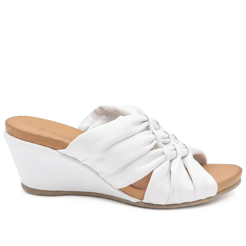 Bellissimo Leather Peep Toe Mule Sandals - BELMET43002 / 329 219 - White
