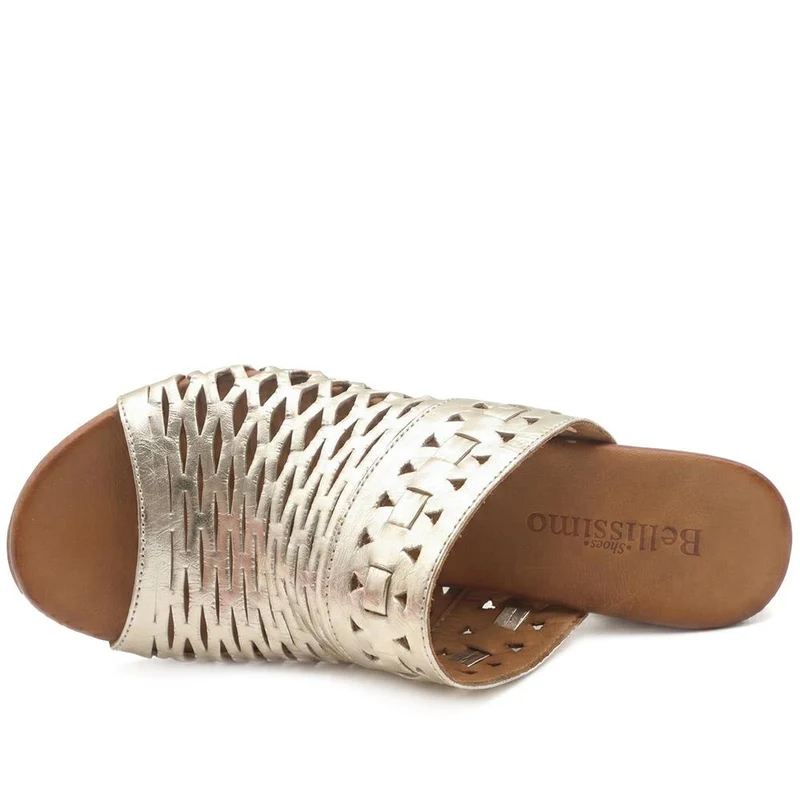 Bellissimo Leather Heeled Mule Sandals - BELMET43004 / 329 221 - Gold
