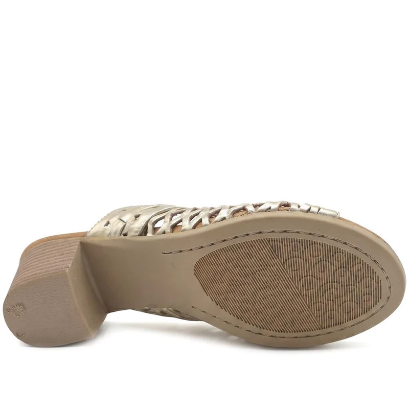 Bellissimo Leather Heeled Mule Sandals - BELMET43004 / 329 221 - Gold
