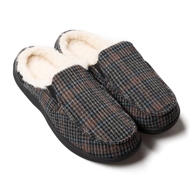 Padders Mens Slippers G Fit Side Stitched Washable - TOM - Tom / null - Blue Hounds Tooth