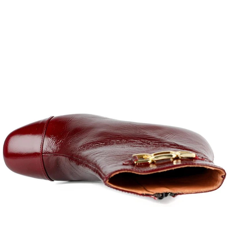 Kamari Leather Zip-Up Ankle Boots - KAMARI / 328 542 - Burgundy Patent