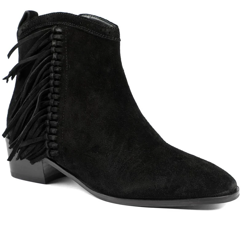 Naimh Tassel Leather Ankle Boots - NAIMH / 328 432 - Black Suede