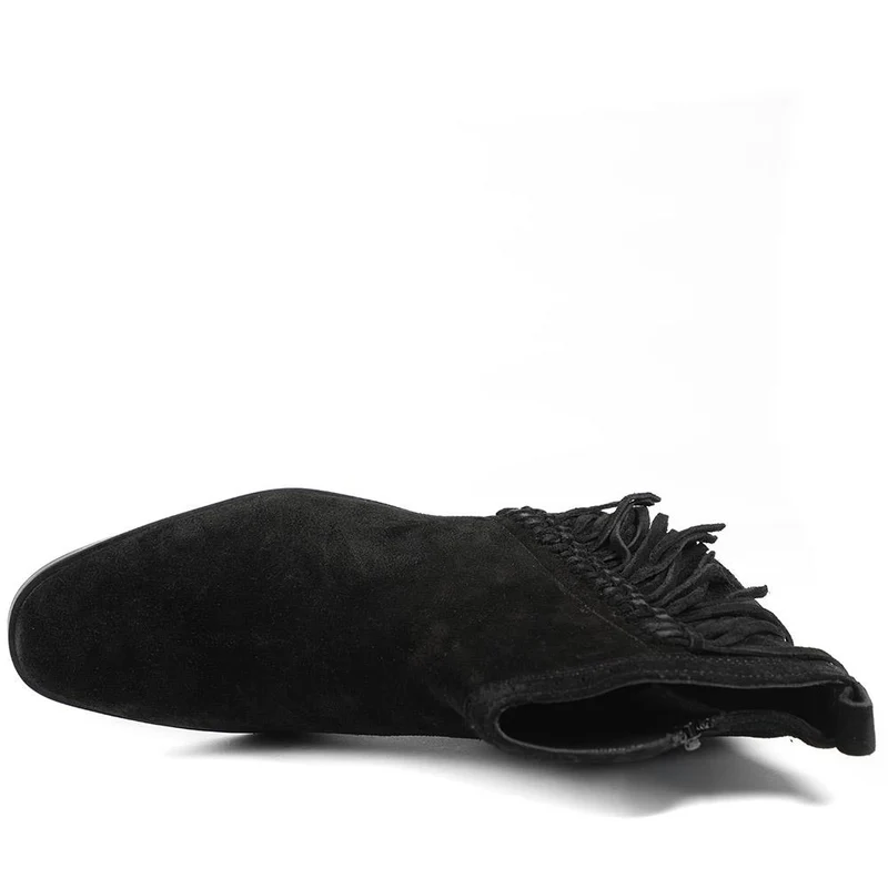 Naimh Tassel Leather Ankle Boots - NAIMH / 328 432 - Black Suede