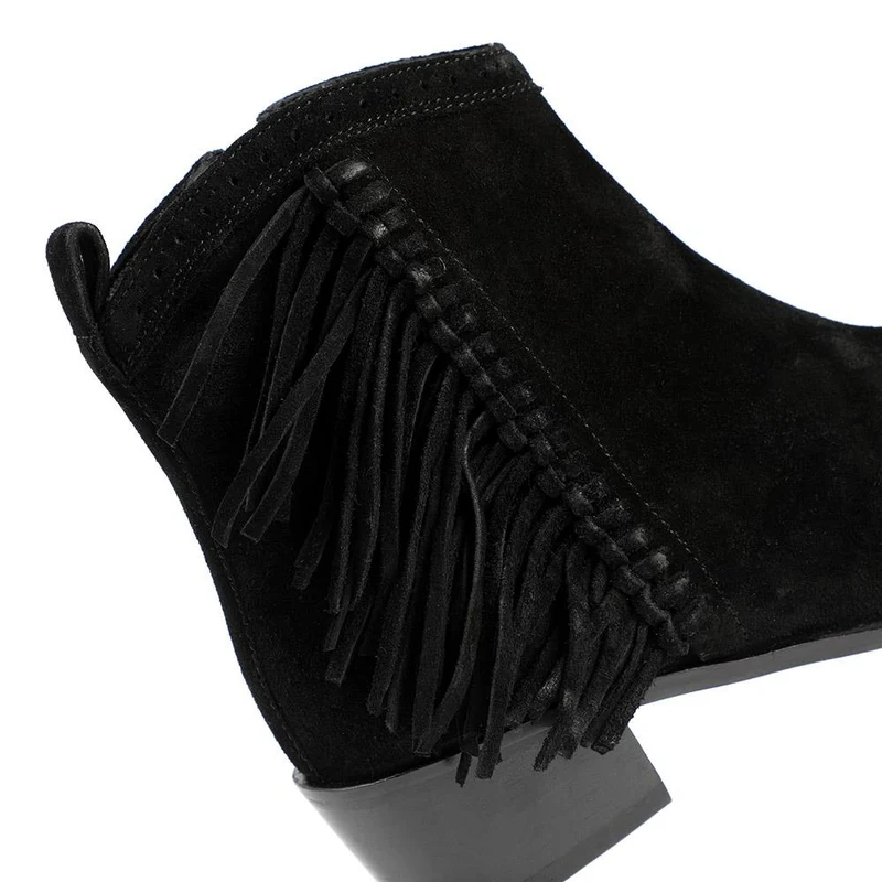 Naimh Tassel Leather Ankle Boots - NAIMH / 328 432 - Black Suede
