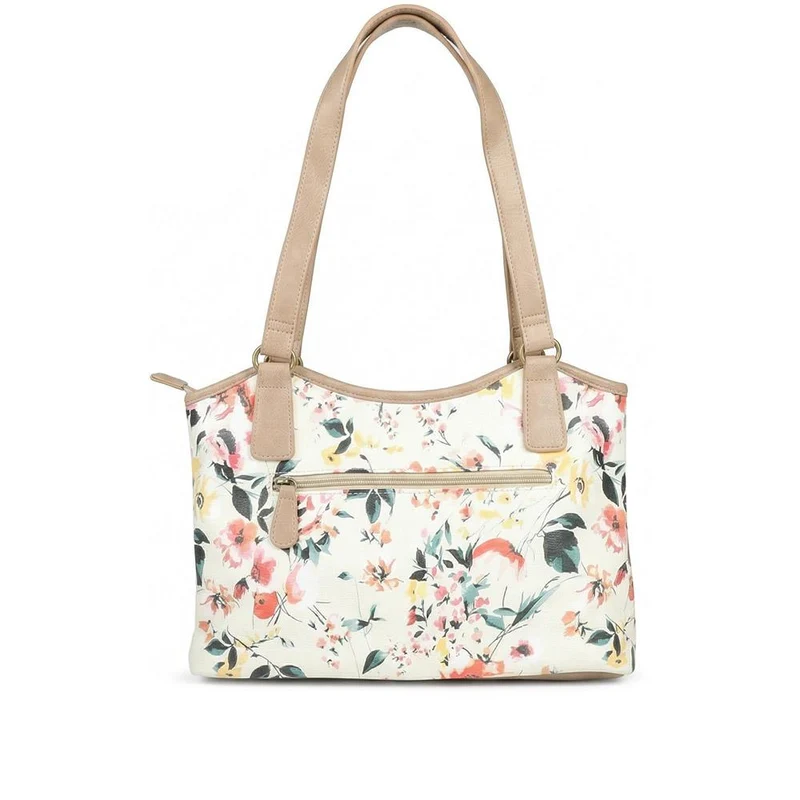 Multi Zip Floral Shoulder Bag - WAHT43006 / 329 344 - BEIGE FLORAL