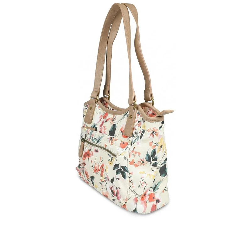 Multi Zip Floral Shoulder Bag - WAHT43006 / 329 344 - BEIGE FLORAL