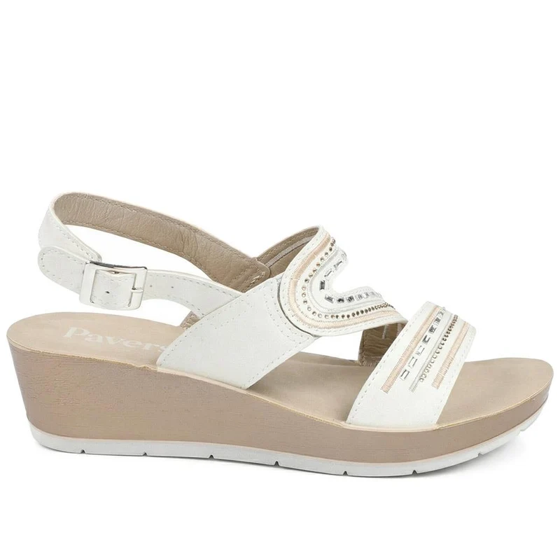 Wedge Heeled Buckle Fasten Sandals - INB43012 / 329 269 - White