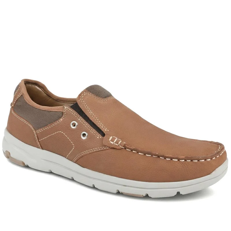 Premium Leather Slip On Shoes - SHAFI43002 / 329 320 - Tan