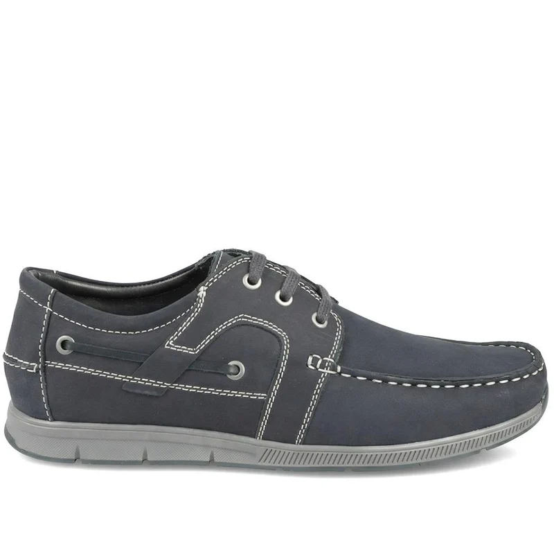 Leather Lace Up Boat Shoes - SHAFI43001 / 329 319 - Navy