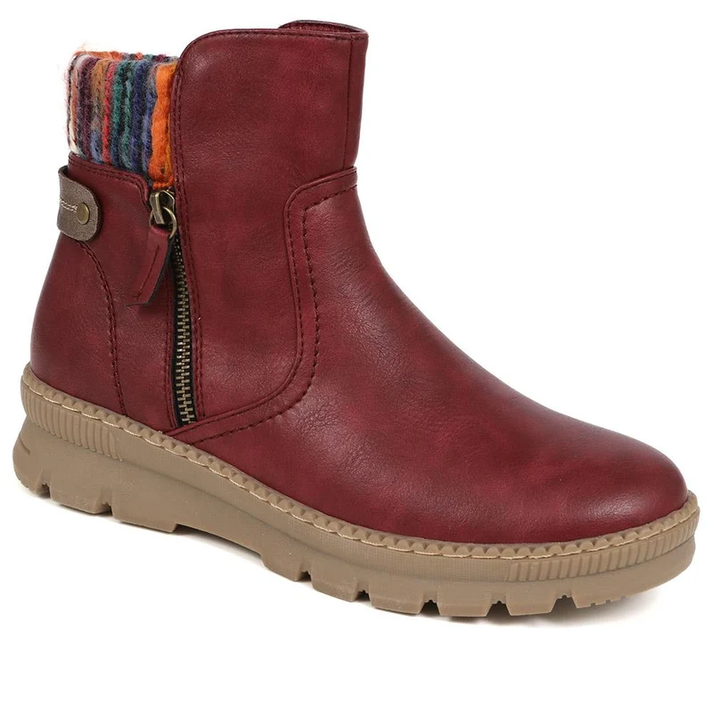 Knitted Cuff Ankle Boots - WBINS40169 / 326 116 - Burgundy