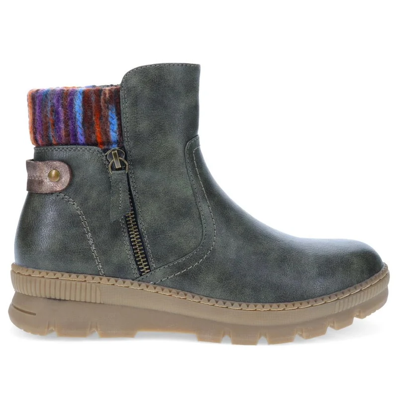 Knitted Cuff Ankle Boots - WBINS40169 / 326 116 - Olive