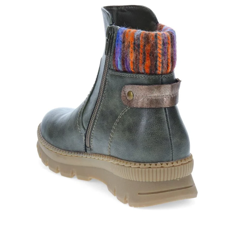 Knitted Cuff Ankle Boots - WBINS40169 / 326 116 - Olive