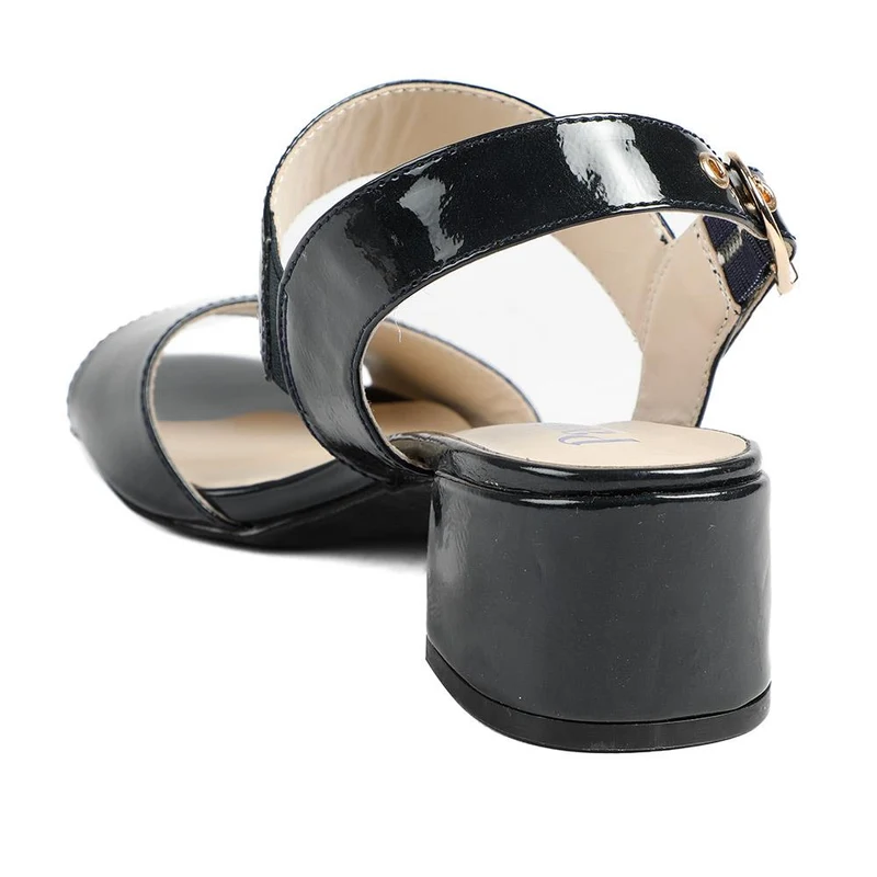 Wide Fit Smart Block Heel Buckle Fasten Sandals - WBINS43030 / 328 973 - Navy Patent