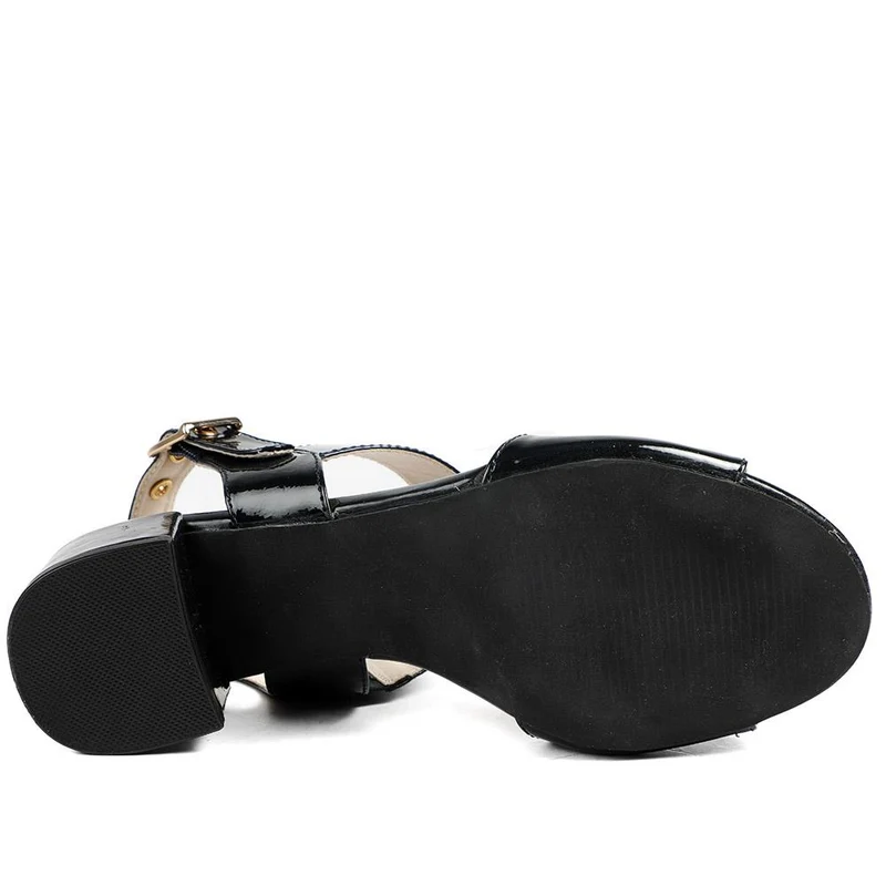 Wide Fit Smart Block Heel Buckle Fasten Sandals - WBINS43030 / 328 973 - Navy Patent