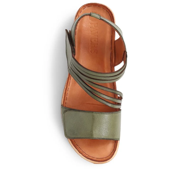 Adjustable Fasten Leather Sandals - KARY39029 / 325 513 - Olive