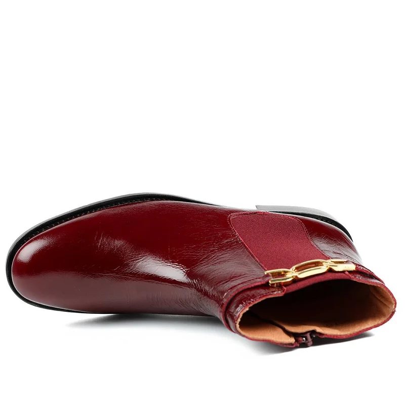 Madina Leather Elasticated Ankle Boots - MADINA / 328 557 - Burgundy Patent