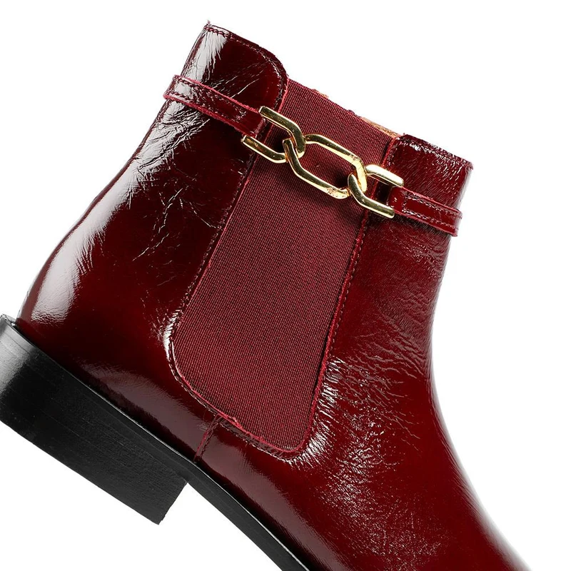 Madina Leather Elasticated Ankle Boots - MADINA / 328 557 - Burgundy Patent