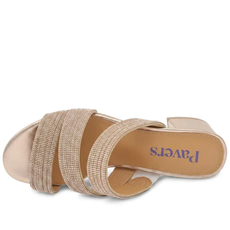 Diamante Block Heel Strappy Sandals - SANYI43000 / 329 142 - Rose Gold