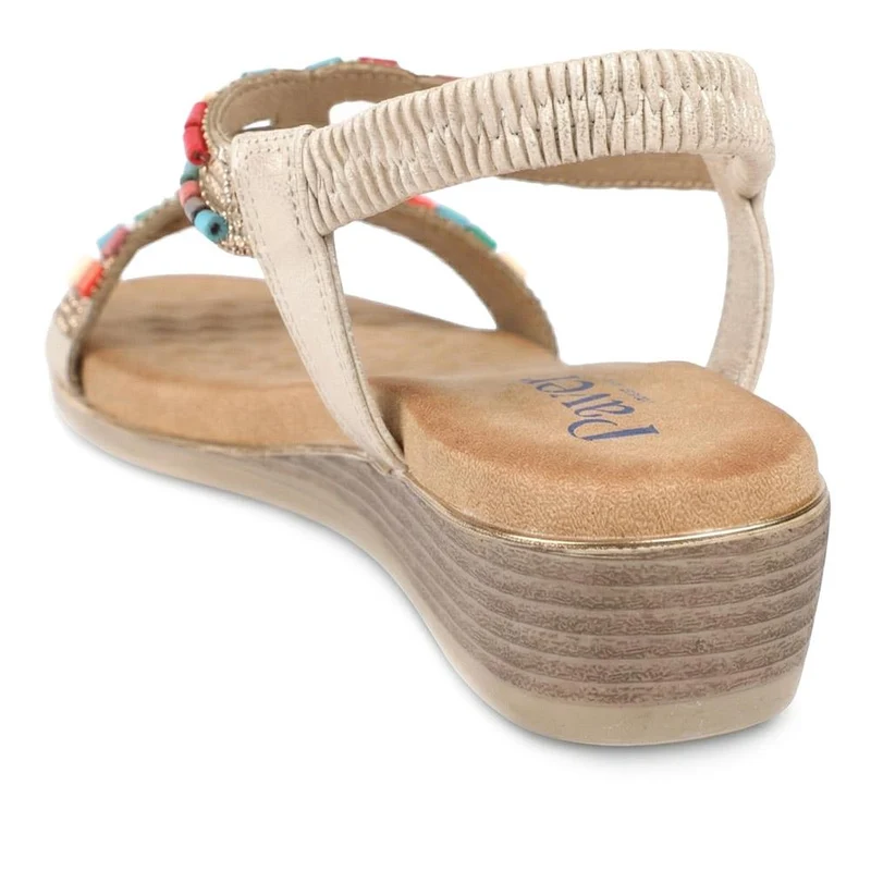 Wide Fit Jewelled Elastic Fit Sandals - BAIZH43048 / 329 372 - Soft Gold