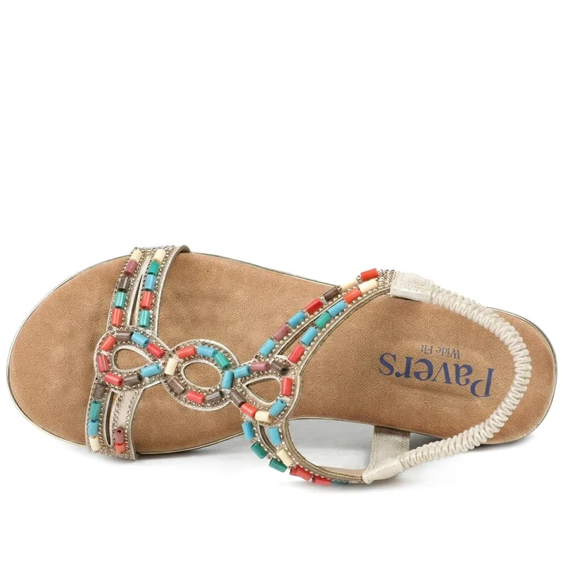 Wide Fit Jewelled Elastic Fit Sandals - BAIZH43048 / 329 372 - Soft Gold
