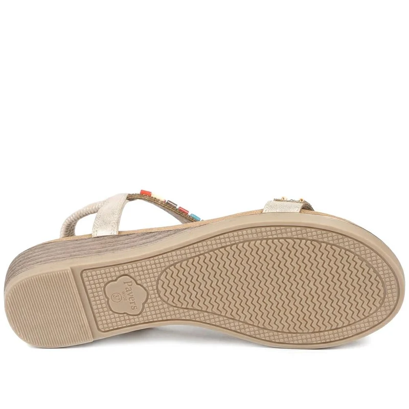 Wide Fit Jewelled Elastic Fit Sandals - BAIZH43048 / 329 372 - Soft Gold