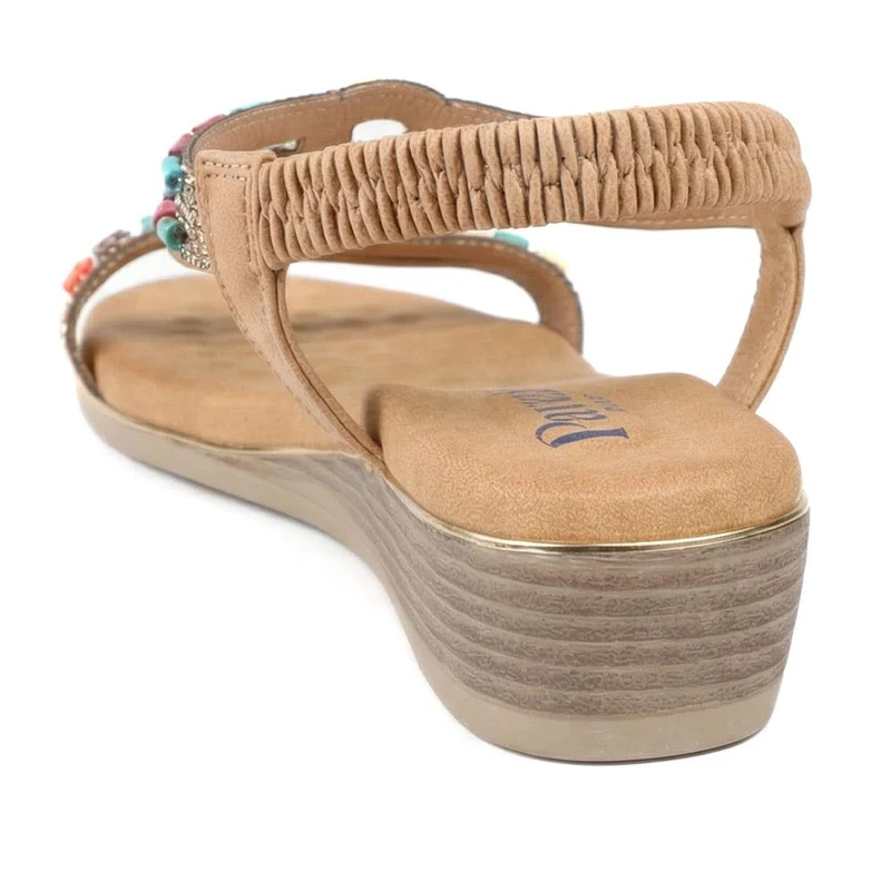 Wide Fit Jewelled Elastic Fit Sandals - BAIZH43048 / 329 372 - Tan