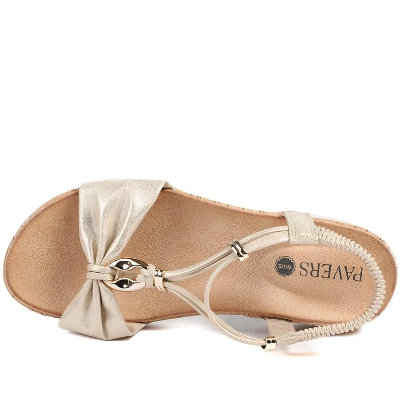 Wide Fit Wedge Heel Elasticated Sandals - BAIZH43038 / 329 161 - Soft Gold