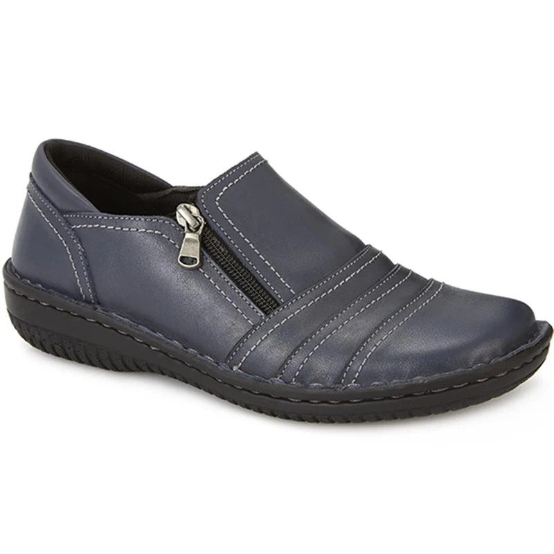Leather Slip On Shoes for Women - HAK23014 / 308 135 - Navy