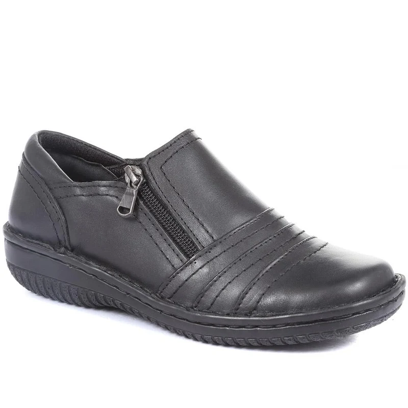 Leather Slip On Shoes for Women - HAK23014 / 308 135 - Black