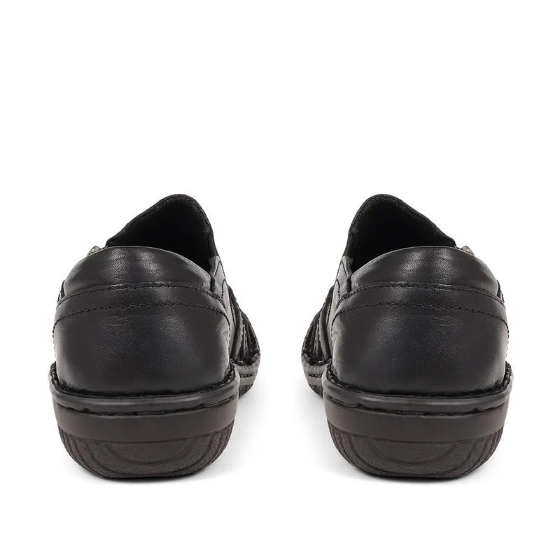 Leather Slip On Shoes for Women - HAK23014 / 308 135 - Black