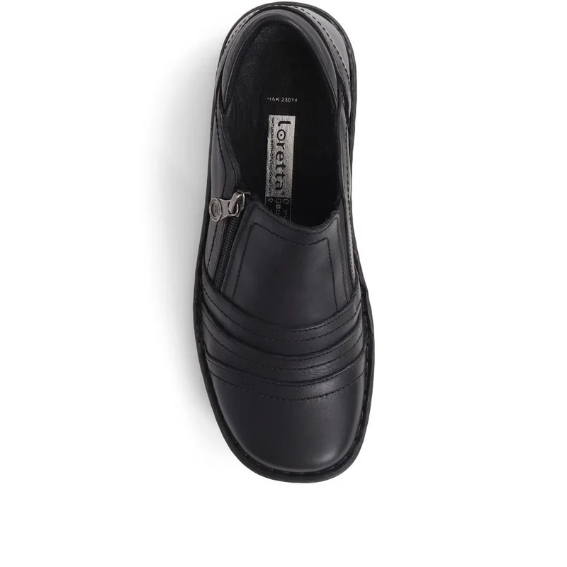 Leather Slip On Shoes for Women - HAK23014 / 308 135 - Black