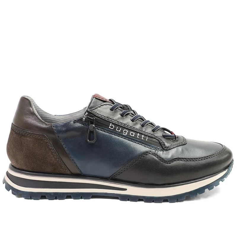 Bugatti Zip Fasten Leather Trainers - BUG42510 / 328 320 - Navy Multi