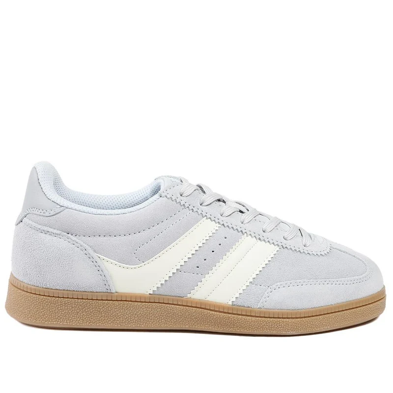 Bellissimo Leather Striped Lace Up Trainers - BELDINGX43005 / 329 348 - Light Blue