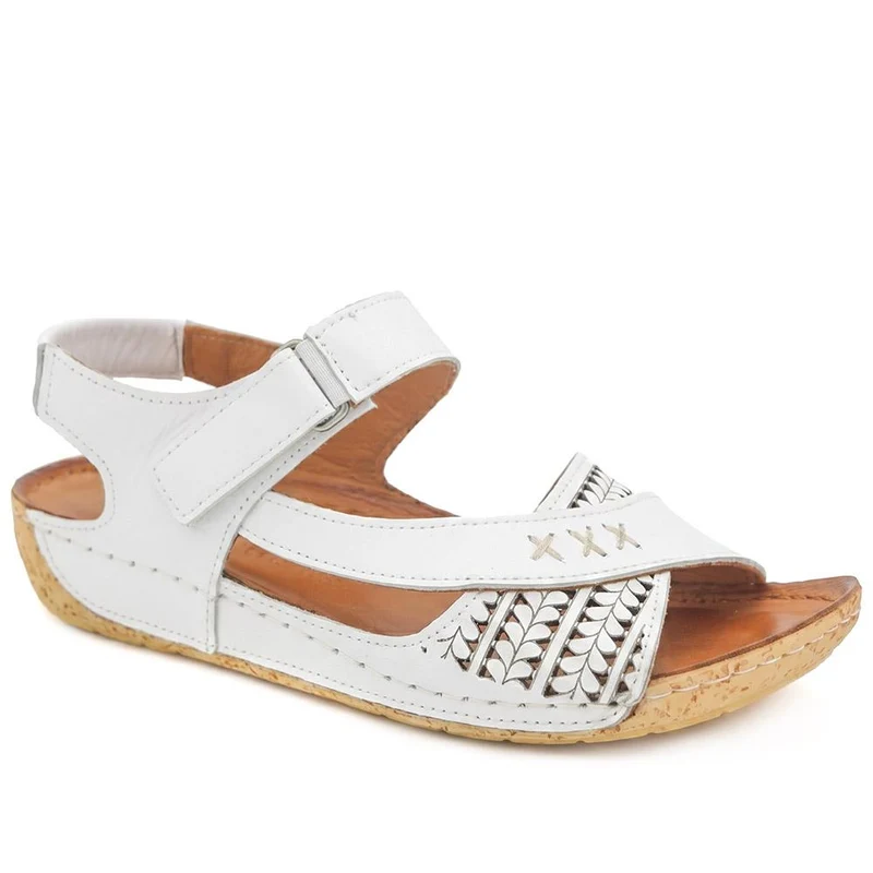 All Leather Adjustable Fasten Sandals - KARY43000 / 329 409 - White