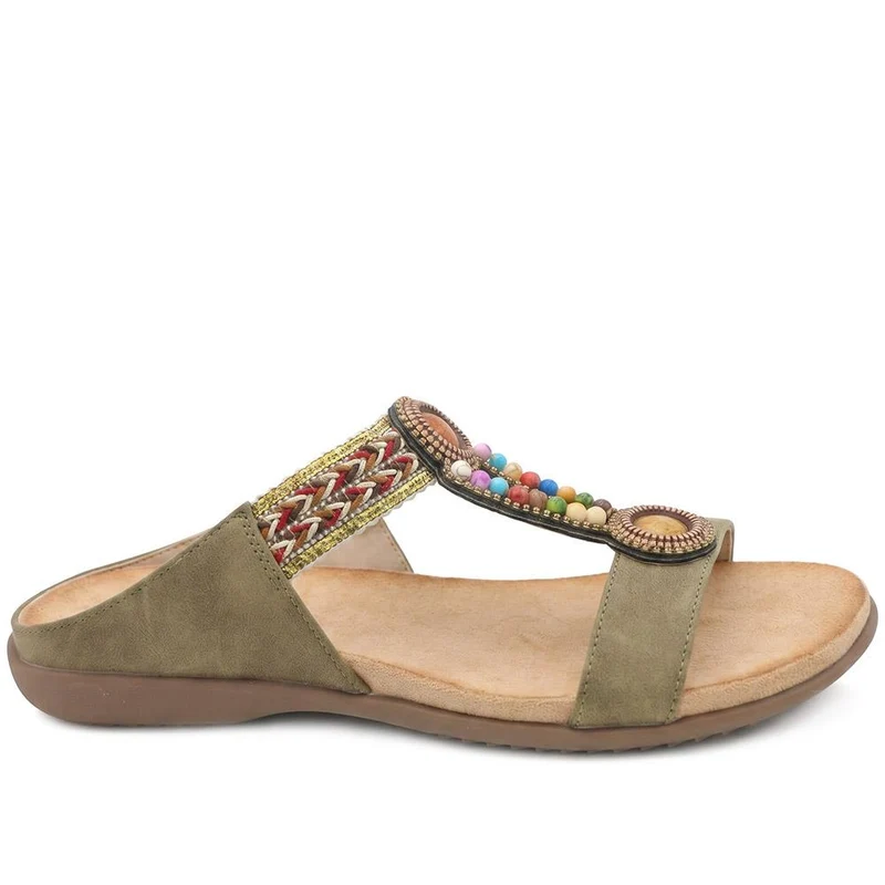 Beaded Lightweight Mule Sandals - BAIZH43012 / 329 166 - Khaki