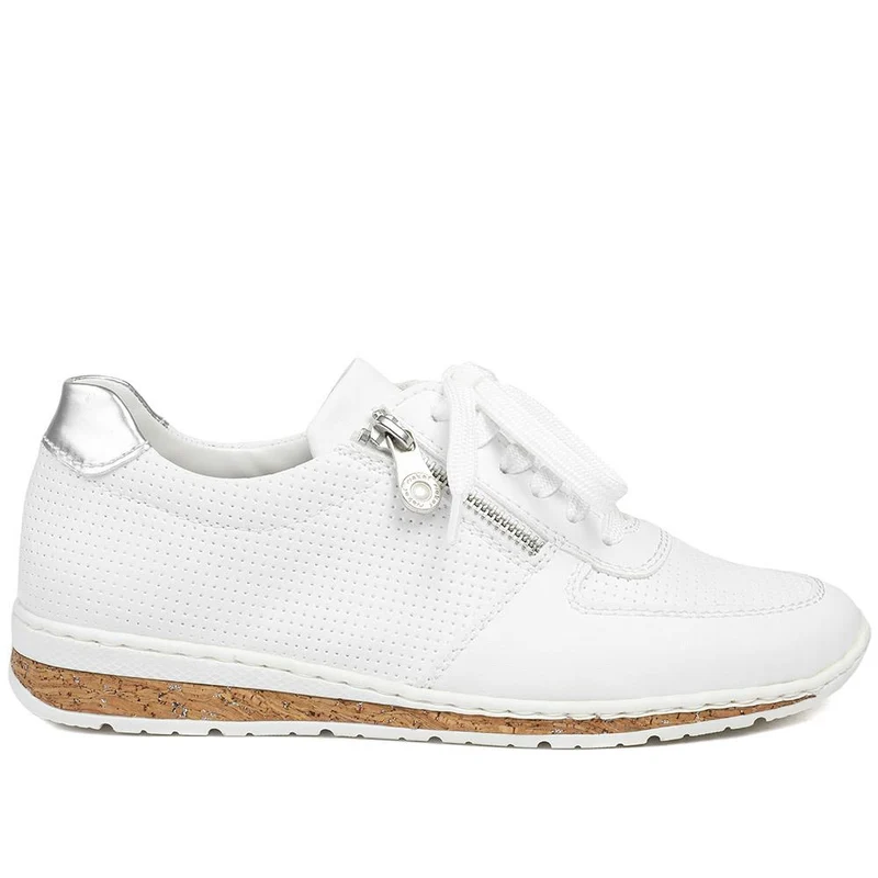 Rieker Leather Zip & Lace Trainers - RKR43006 / 328 905 - White
