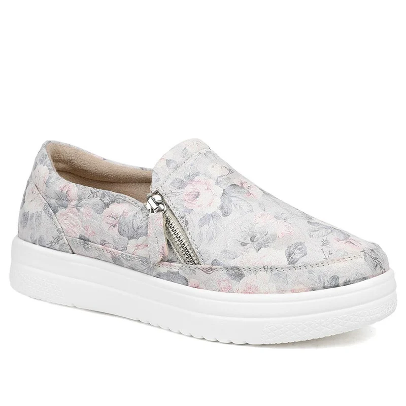 Floral Zip Detail Platform Slip On Shoes - PETAL / 329 168