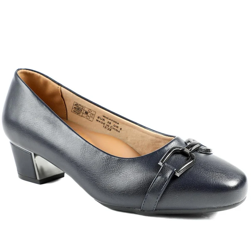 Wide Fit Block Heel Court Shoes - WK43004 / 328 968 - Navy