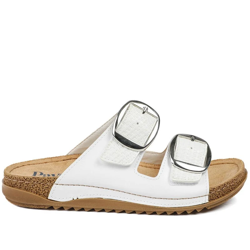 Wide Fit Buckle Detail Comfort Sandals - SERAY43001 / 329 113 - White
