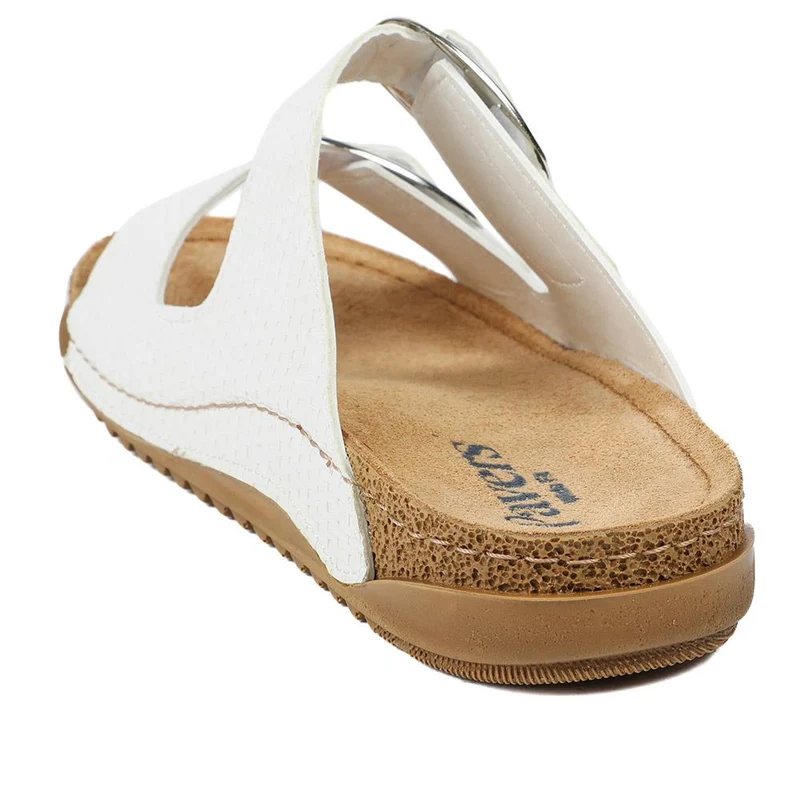 Wide Fit Buckle Detail Comfort Sandals - SERAY43001 / 329 113 - White