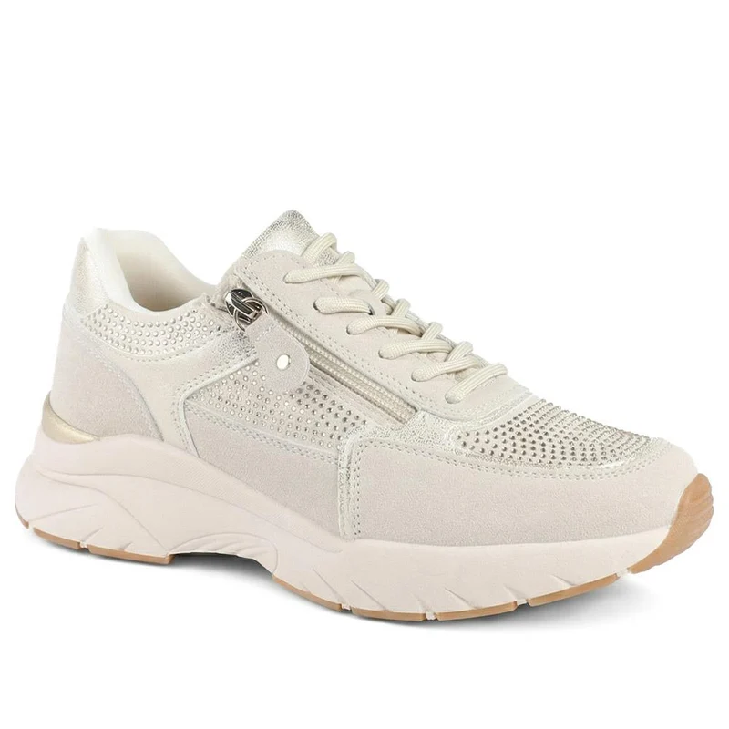 Casual Cushioned Zip & Lace Trainers - WOIL43025 / 329 296 - Beige