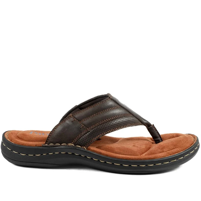 Leather Slip On Sandals - AATRA43002 / 328 935 - Dark Brown