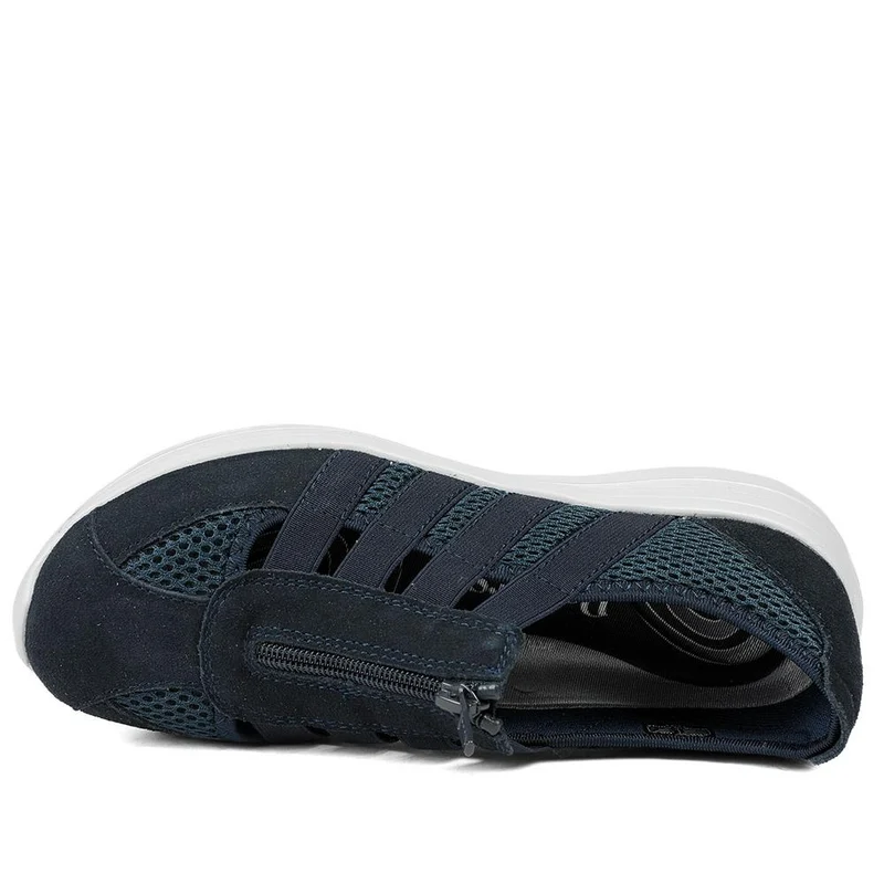 Wide Fit Leather Memory Foam Trainers - BRK43032 / 329 266 - Navy