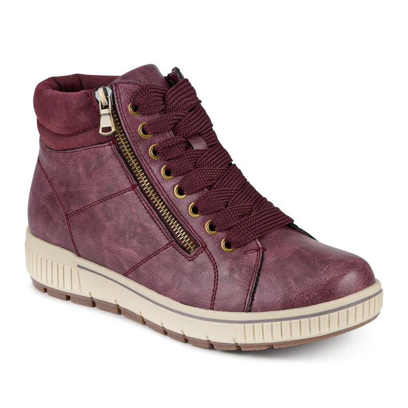 Lace Up Boots With Side Zip - SIN42000 / 328 220 - Burgundy
