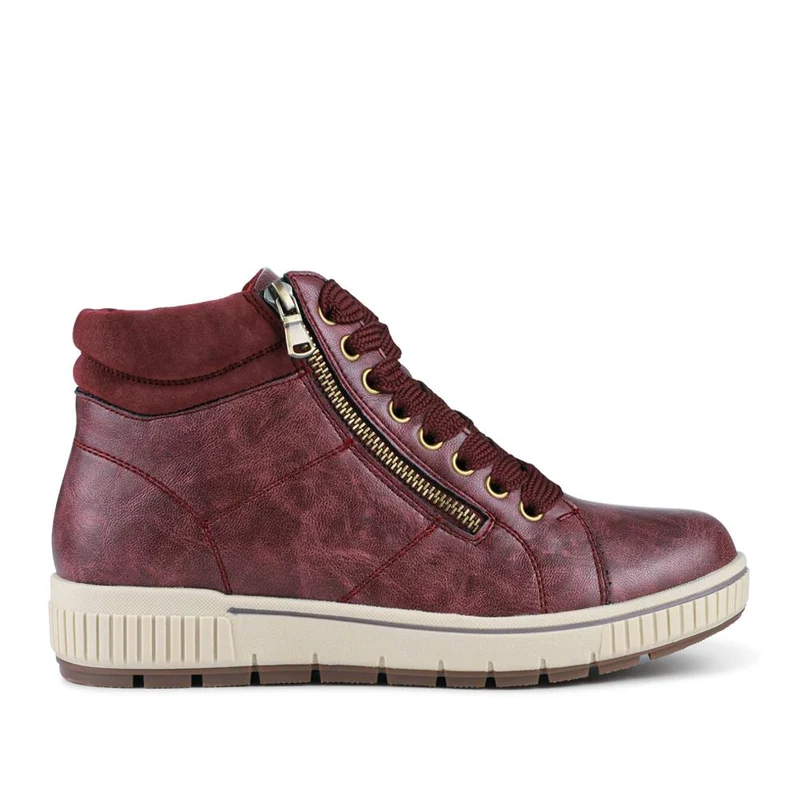 Lace Up Boots With Side Zip - SIN42000 / 328 220 - Burgundy