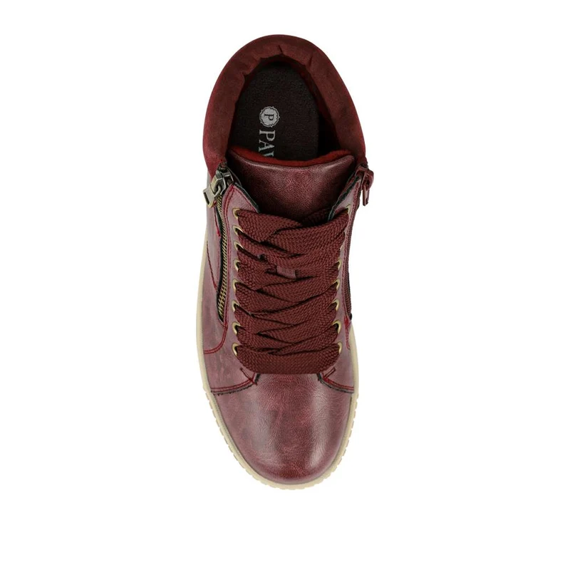 Lace Up Boots With Side Zip - SIN42000 / 328 220 - Burgundy